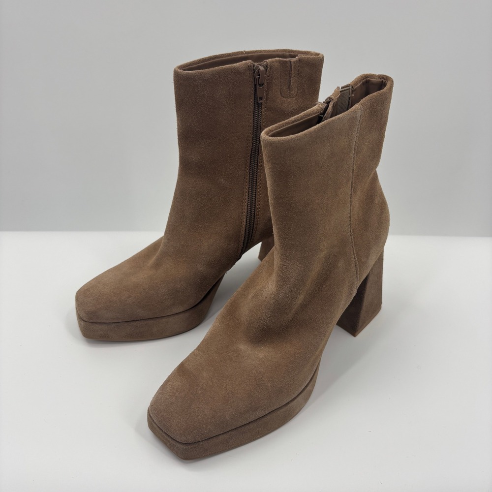 Dolce Vita Brown Suede Platform Square Toe Zip Block Heel Ankle Boots Womens 9M - Picture 3 of 7